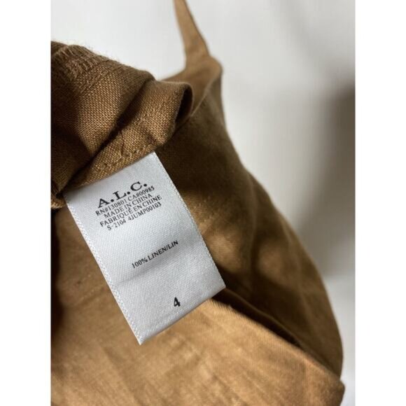 A.L.C. ALC Gilmour Jumpsuit Romper Cafe Brown Linen Tie Waist Utility Women's 4 - Picture 6 of 7